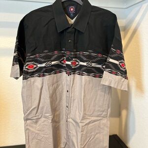 Vtg Panhandle Slim Men’s Western Short Sleeve Shirt Black Pearl Snaps Size XL
